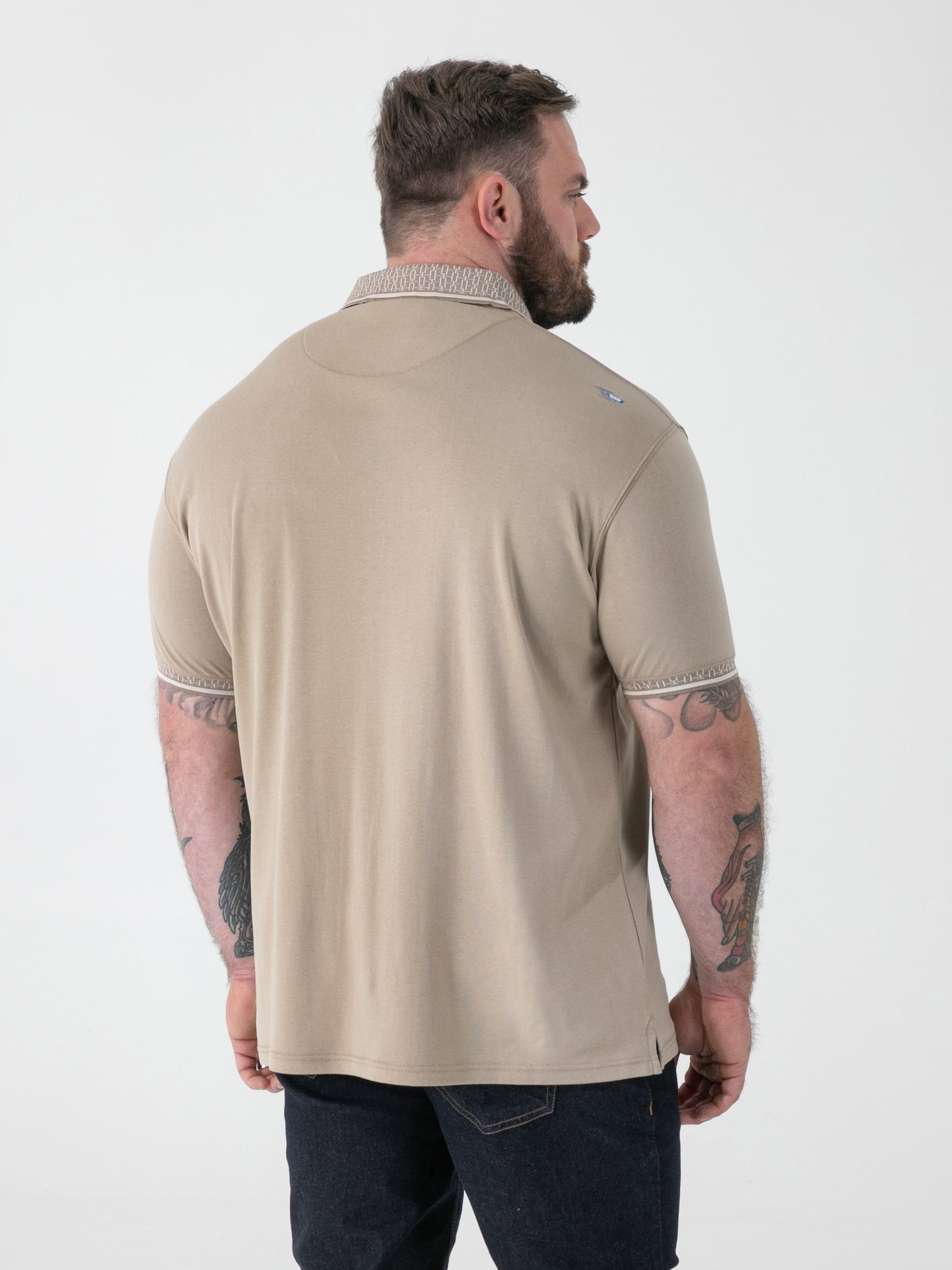 BARRETT 1 -D555 Stone Interlock Polo with Jacquard Collar and Chest Pocket