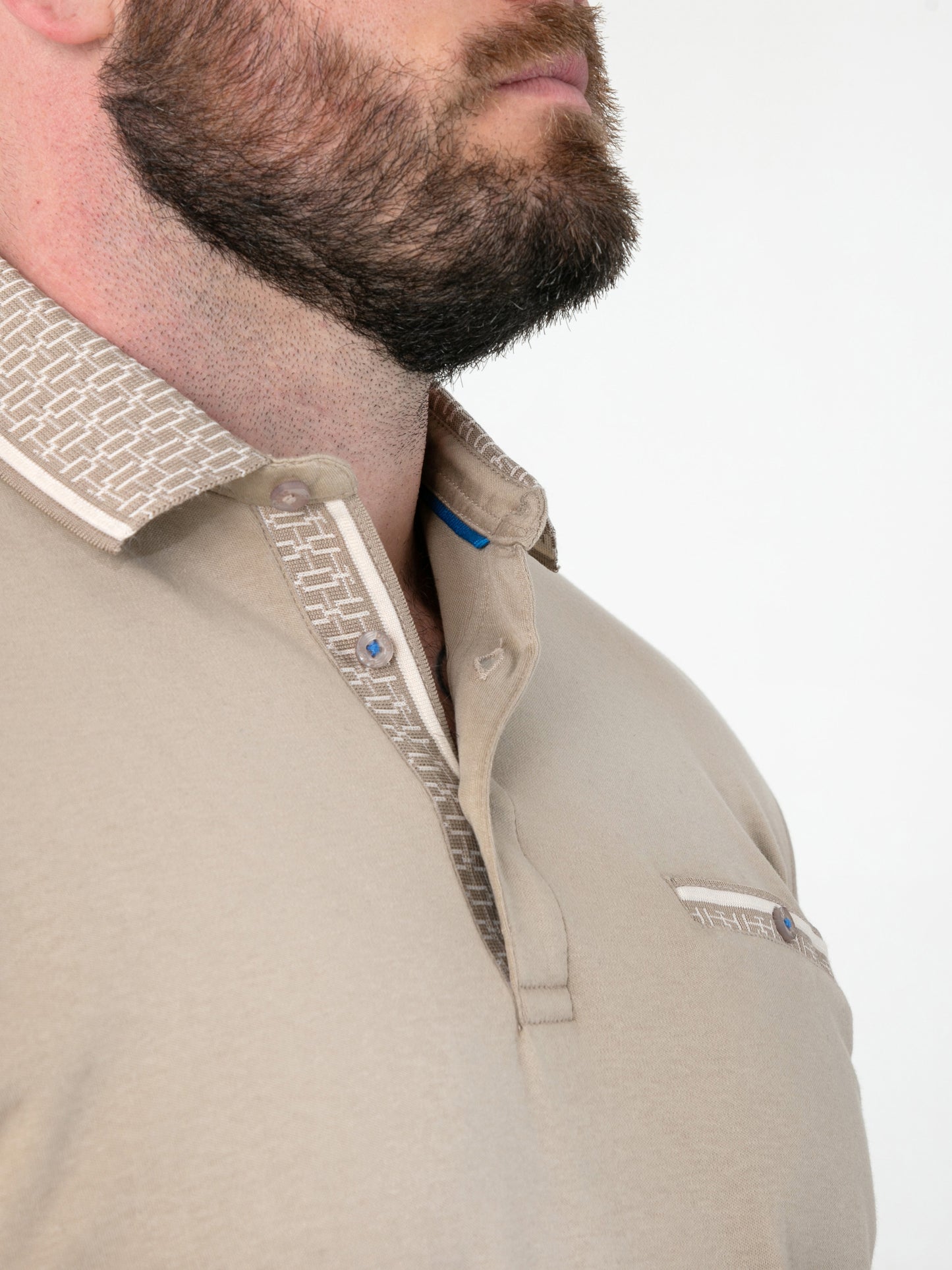 BARRETT 1 -D555 Stone Interlock Polo with Jacquard Collar and Chest Pocket