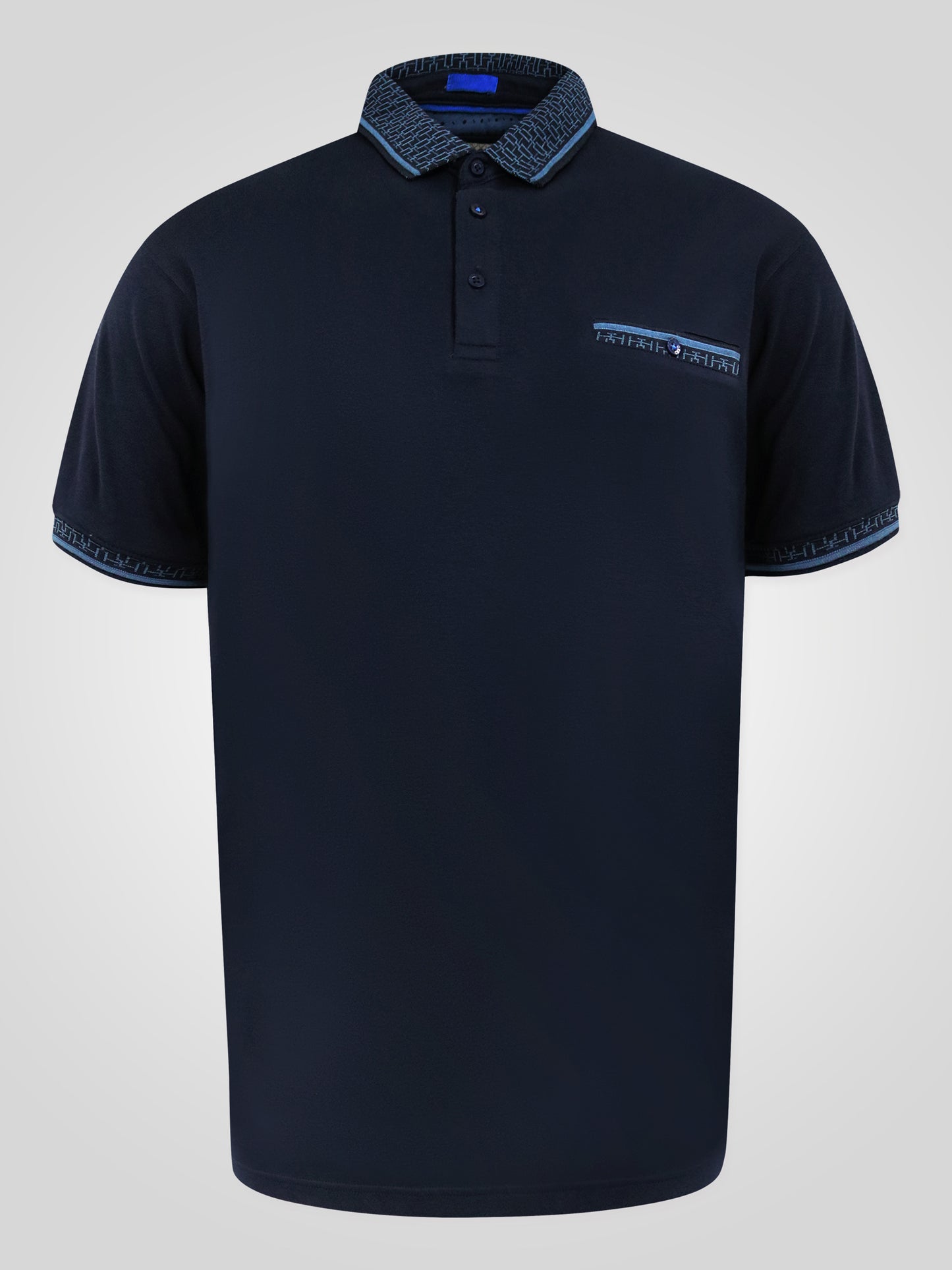 BARRETT 2 -D555 Navy Blue Interlock Polo with Jacquard Collar and Chest Pocket