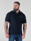 BARRETT 2 -D555 Navy Blue Interlock Polo with Jacquard Collar and Chest Pocket