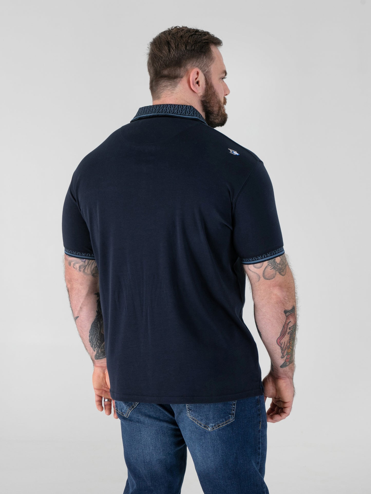BARRETT 2 -D555 Navy Blue Interlock Polo with Jacquard Collar and Chest Pocket