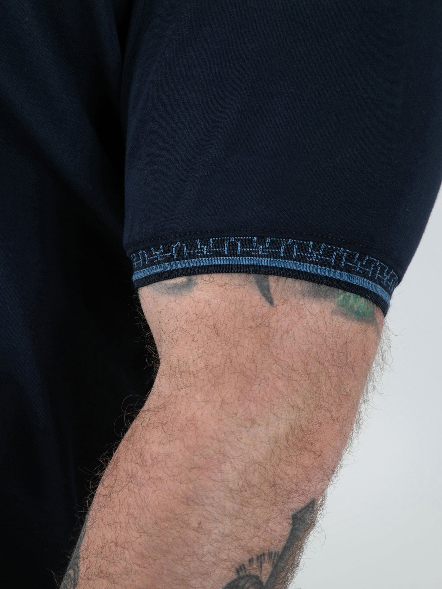 BARRETT 2 -D555 Navy Blue Interlock Polo with Jacquard Collar and Chest Pocket