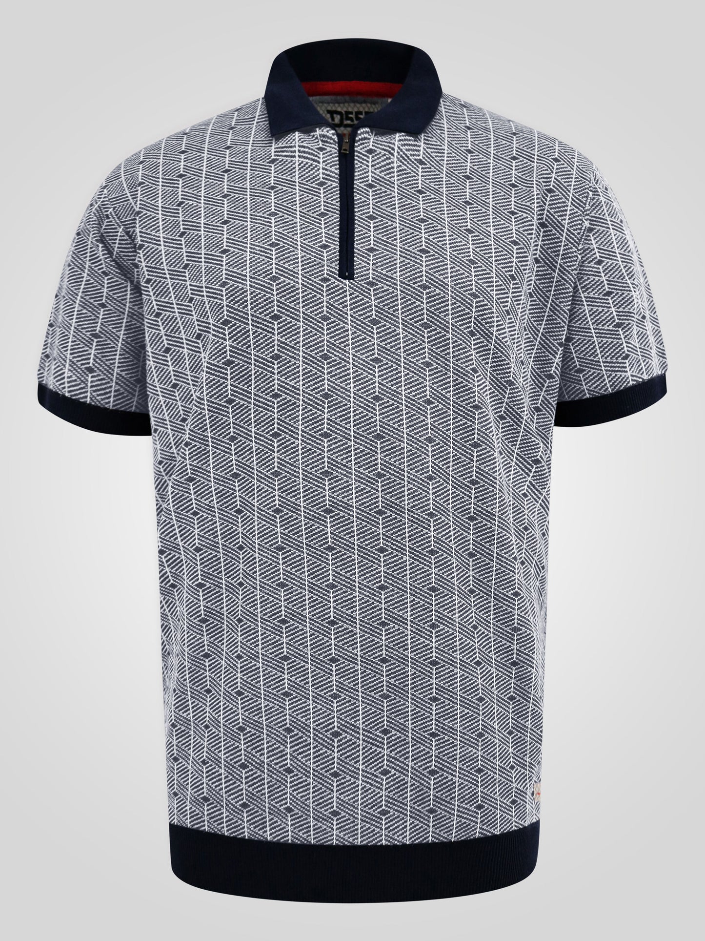PERRY -D555 Navy Blue Jacquard Knitted Polo with Quarter Neck Zip