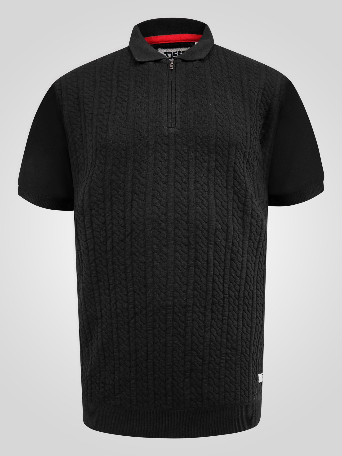 KENNEDY -D555 Black Cable Knitted Polo with Quarter Neck Zip