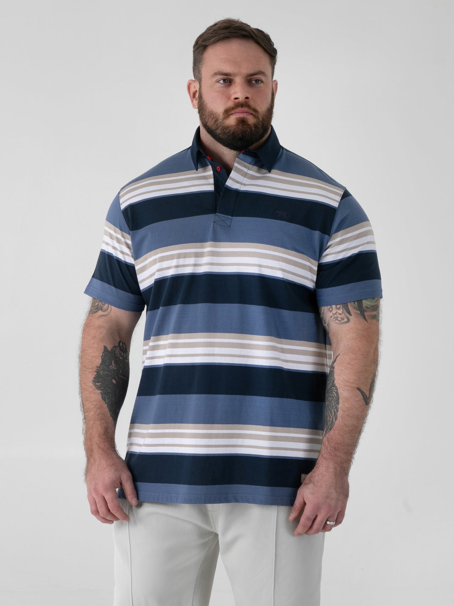 WILLIS -D555 Navy Stripe Short Sleeve Rugby Polo