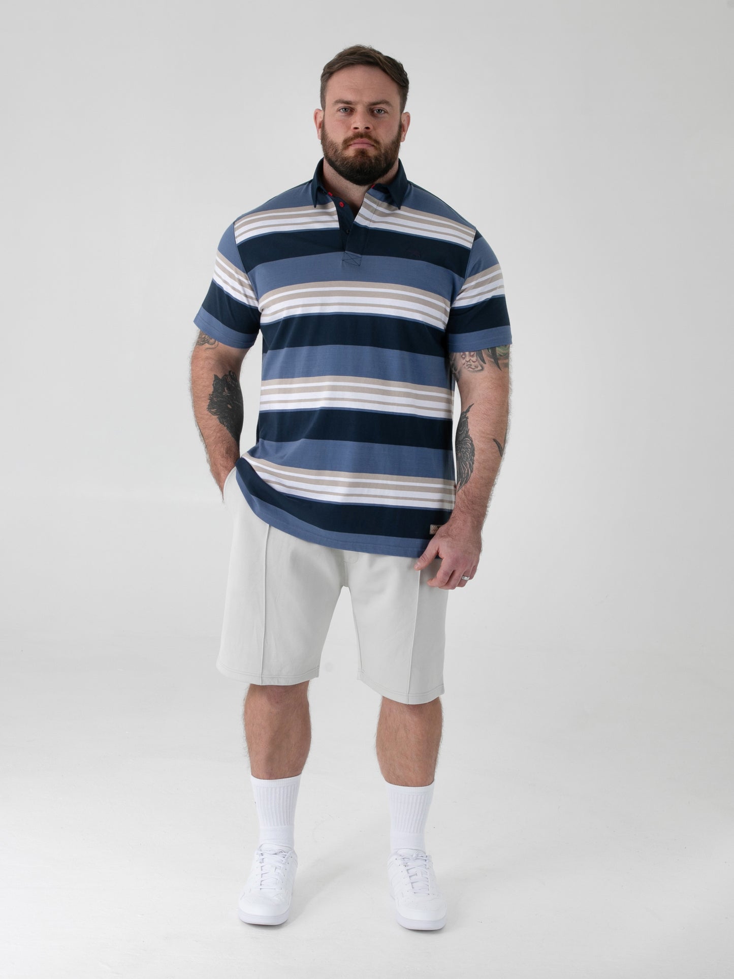 WILLIS -D555 Navy Stripe Short Sleeve Rugby Polo