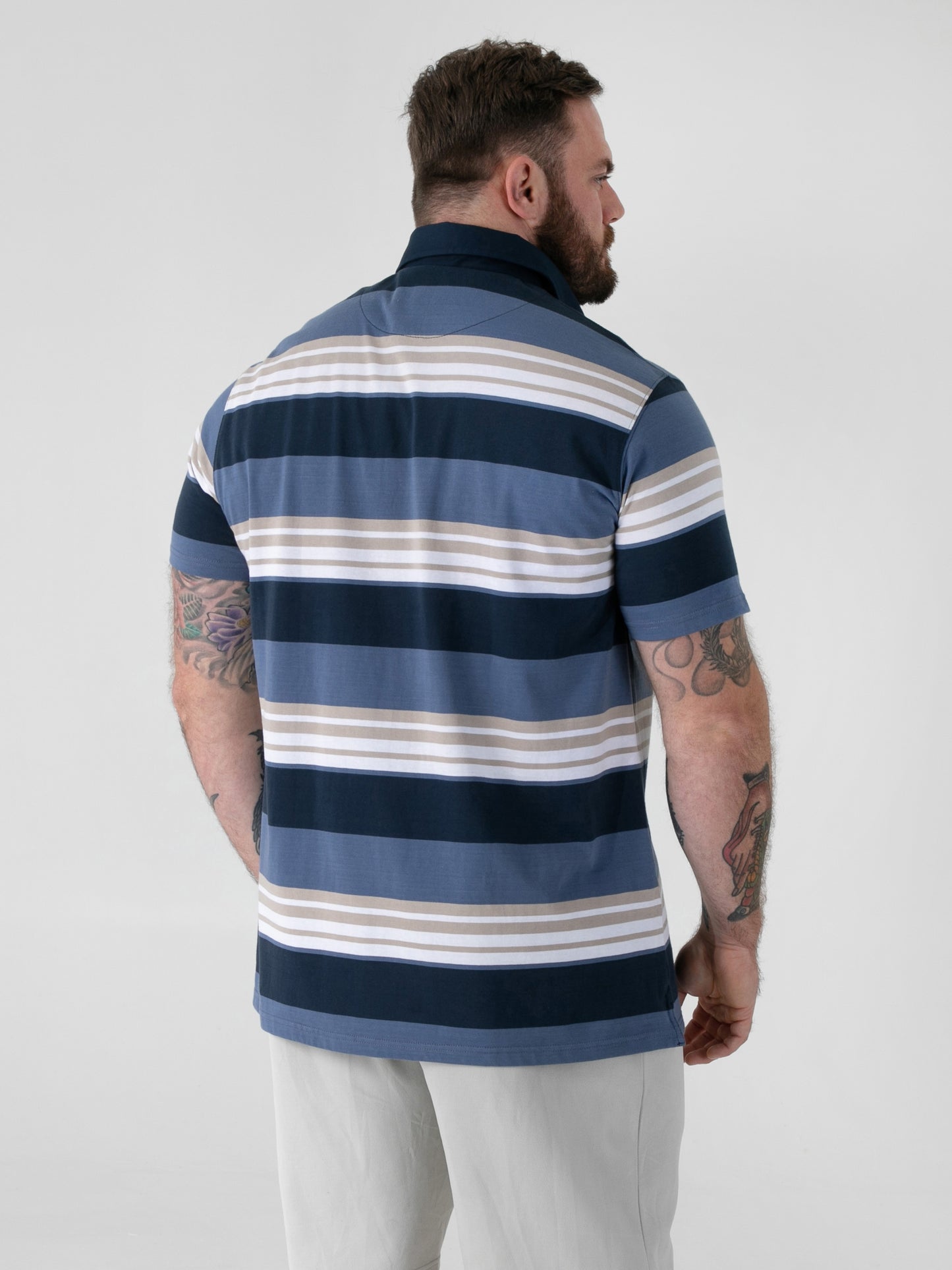 WILLIS -D555 Navy Stripe Short Sleeve Rugby Polo