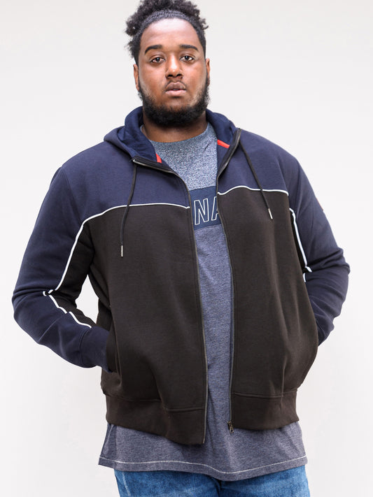 VINCENT -D555 Navy/Black Full Zip Hoody with Chest and Sleeve Piping Detail