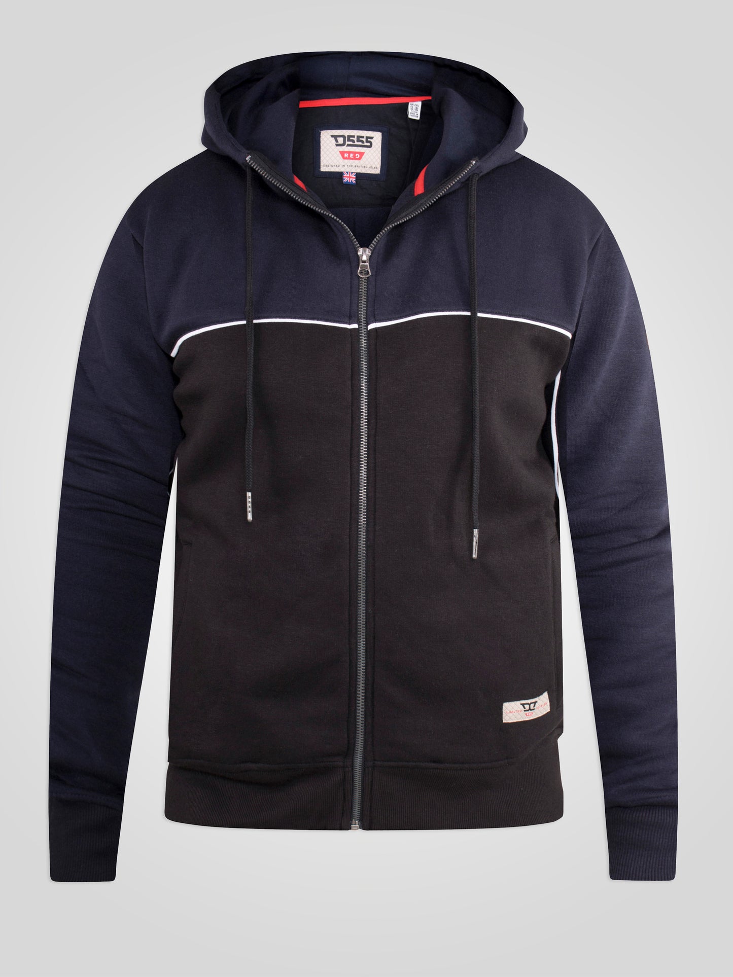 VINCENT -D555 Navy/Black Full Zip Hoody with Chest and Sleeve Piping Detail