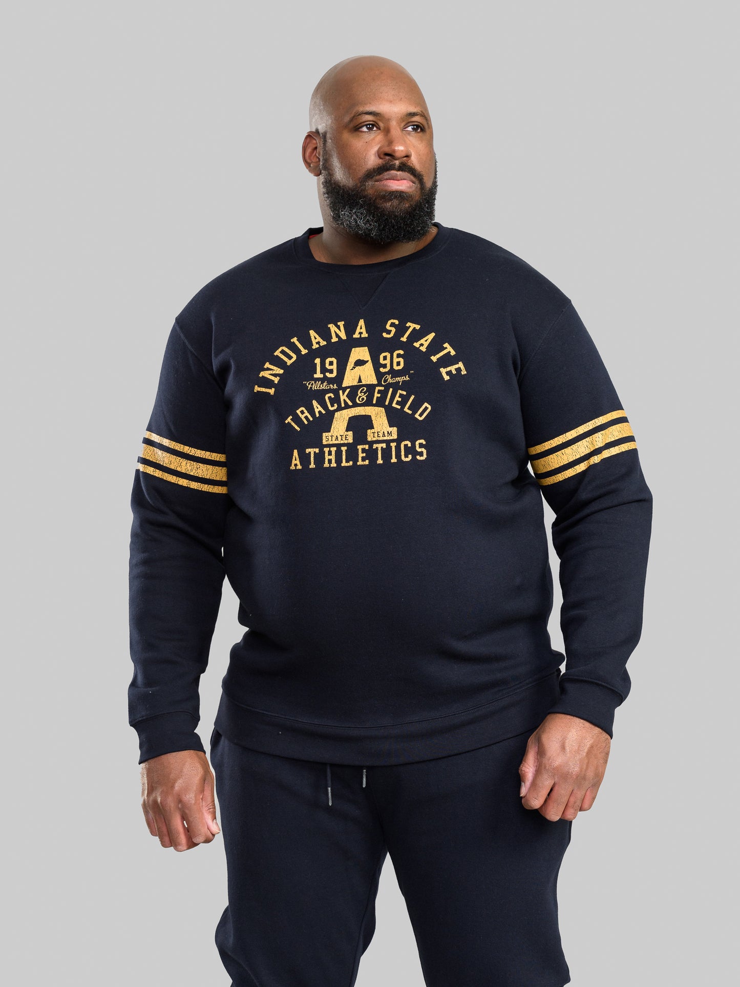 CHARLESTOWN -D555 Navy Blue Indiana State Printed Crew Neck Sweatshirt