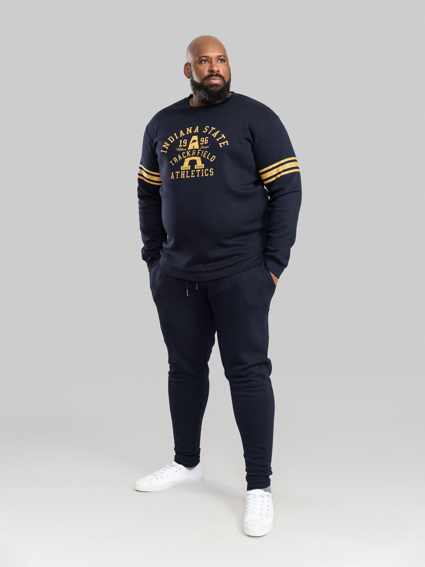 CHARLESTOWN -D555 Navy Blue Indiana State Printed Crew Neck Sweatshirt