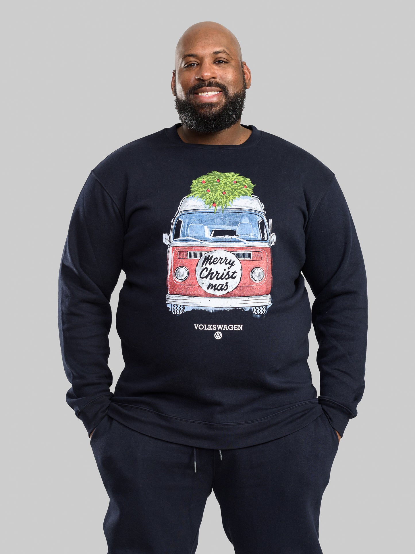 WEYMOUTH -D555 Navy Blue Official Licensed VW Christmas Camper Van Sweatshirt