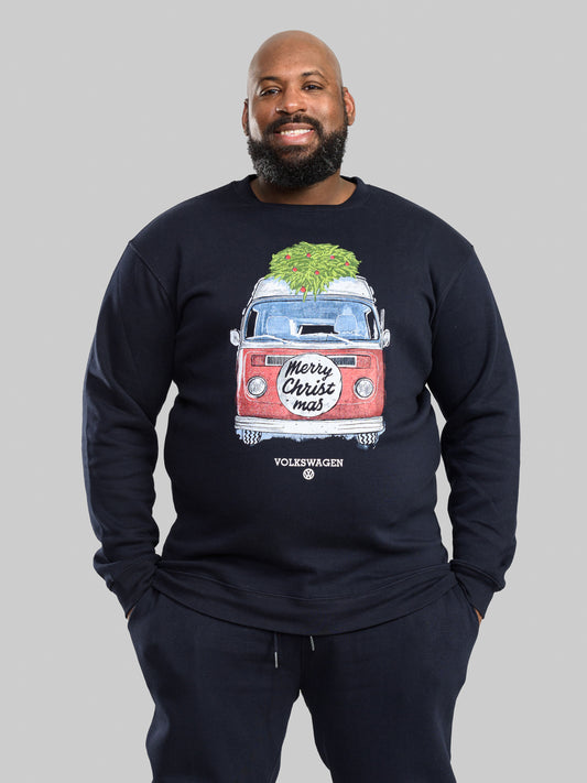 WEYMOUTH -D555 Navy Blue Official Licensed VW Christmas Camper Van Sweatshirt