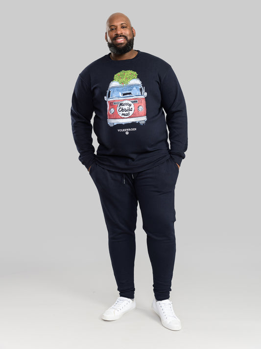 WEYMOUTH -D555 Navy Blue Official Licensed VW Christmas Camper Van Sweatshirt