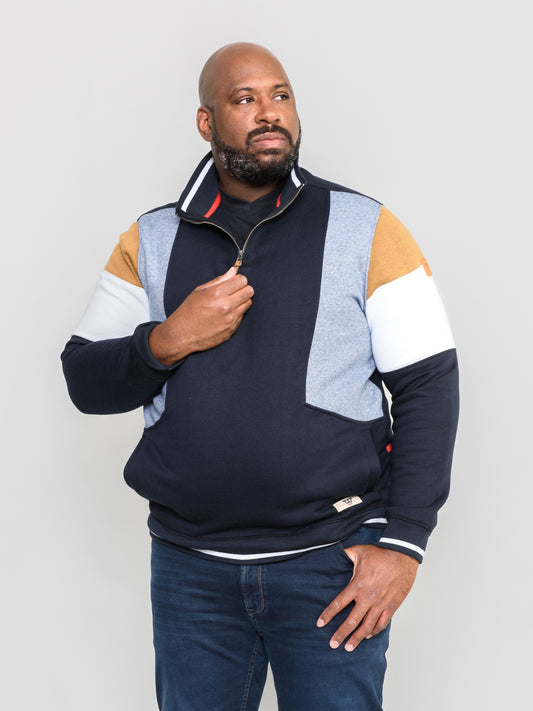 KENINGTON -D555 Navy Blue Cut and Sew Half Zipper Sweatshirt