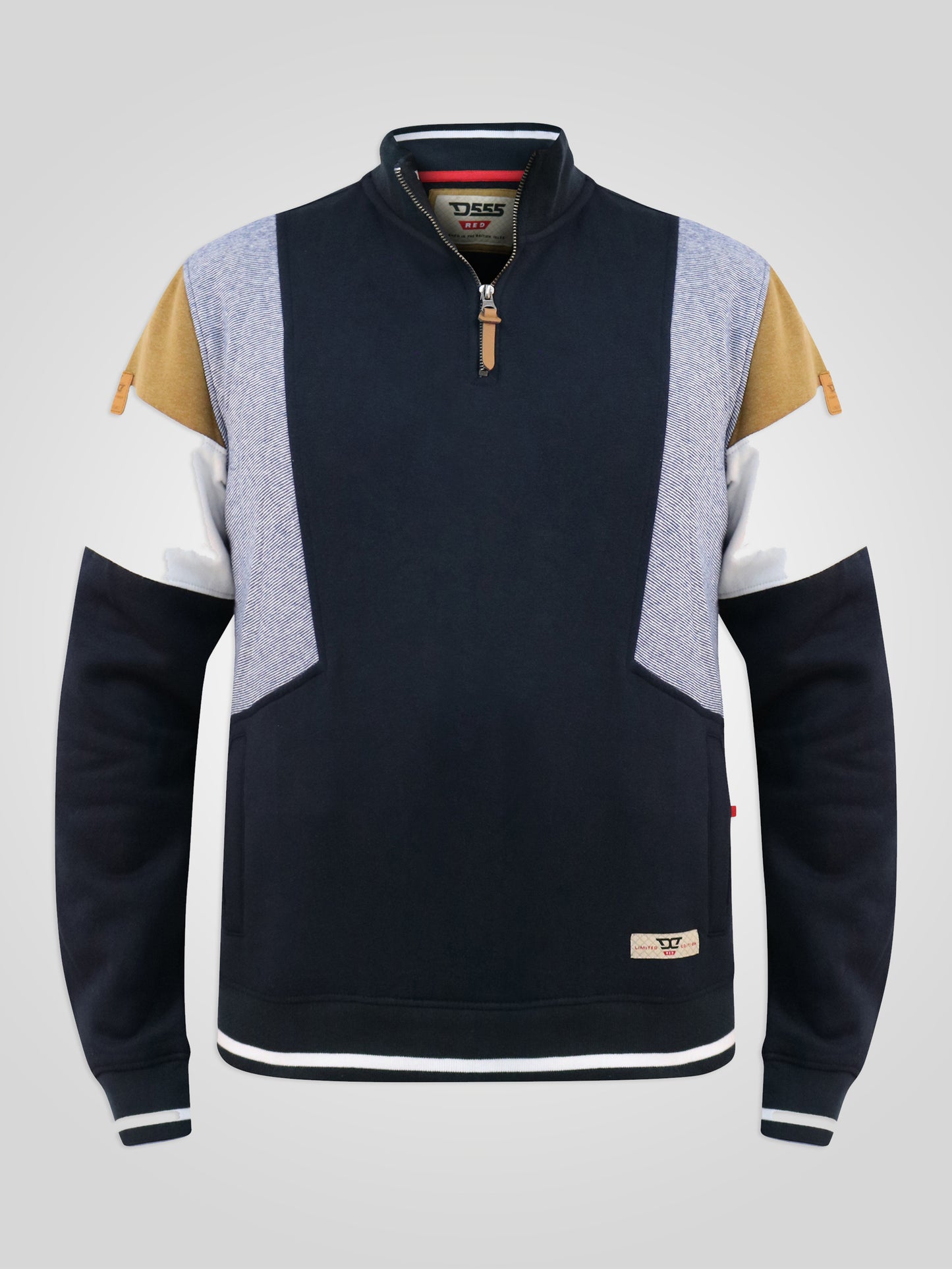 KENINGTON -D555 Navy Blue Cut and Sew Half Zipper Sweatshirt