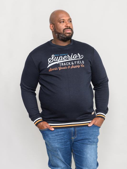 MARLOW -D555 Navy Blue Superior Track and Field Printed Crew Neck Sweatshirt