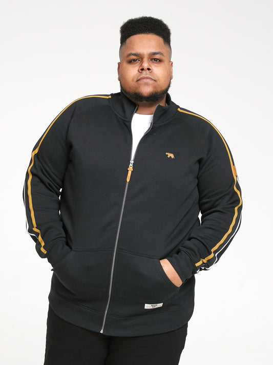 MARSTON -D555 Black Zip Through Sweatshirt with Ribbed Collar
