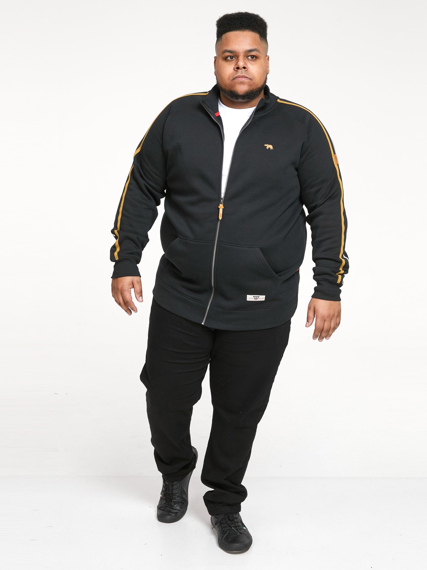 MARSTON -D555 Black Zip Through Sweatshirt with Ribbed Collar