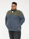 DENHAM -D555 Khaki/Grey Zip Through Pique Fleece Sweatshirt