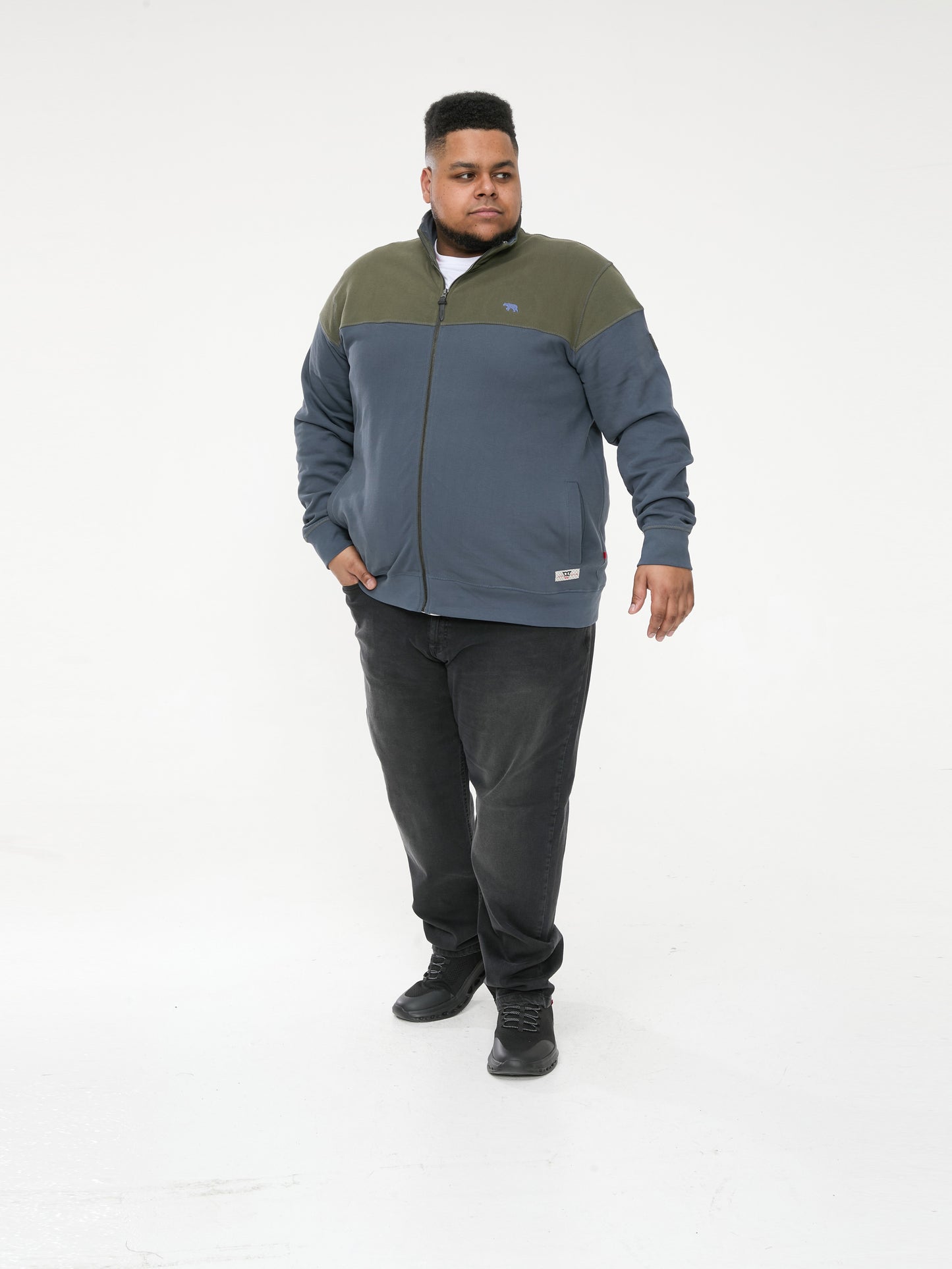 DENHAM -D555 Khaki/Grey Zip Through Pique Fleece Sweatshirt