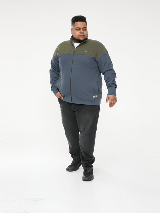 DENHAM -D555 Khaki/Grey Zip Through Pique Fleece Sweatshirt