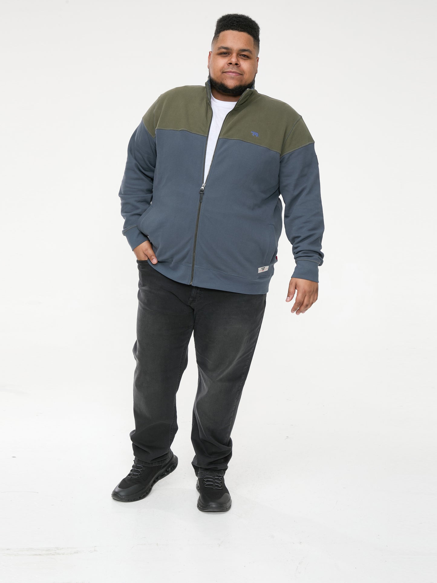 DENHAM -D555 Khaki/Grey Zip Through Pique Fleece Sweatshirt