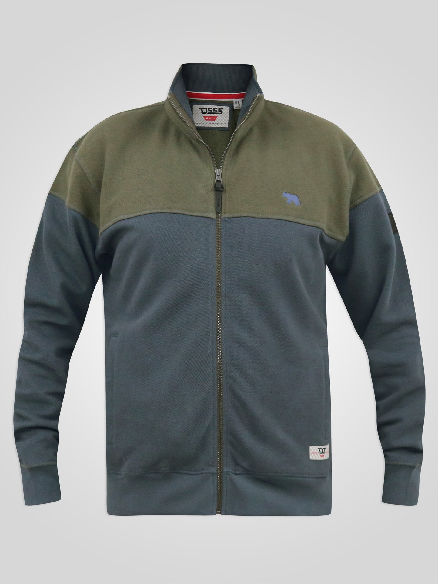 DENHAM -D555 Khaki/Grey Zip Through Pique Fleece Sweatshirt