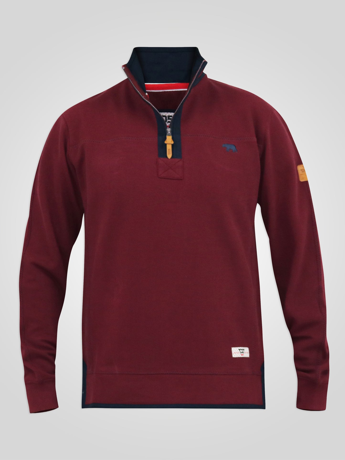 HIRALDO -D555 Burgundy Quarter Zip Neck Pique Fleece Sweatshirt