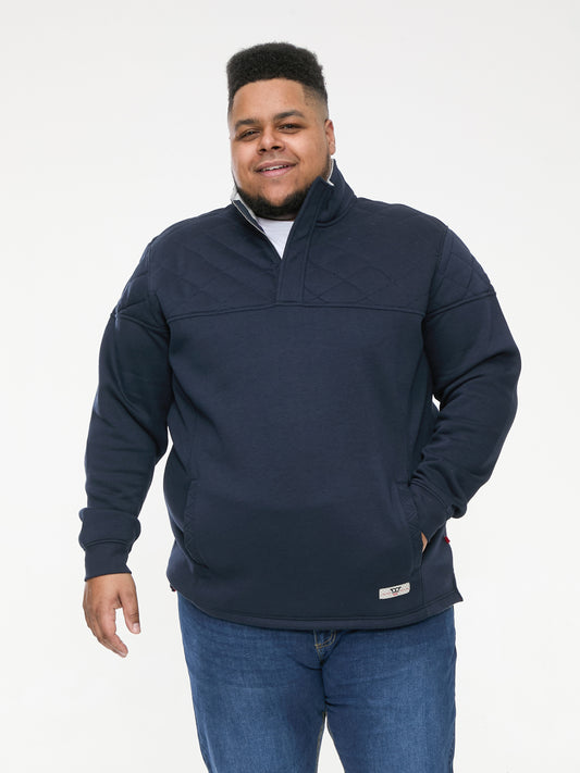 SWANN -D555 Navy Blue Quarter Zip Neck Sweatshirt with Quilted Top Panel