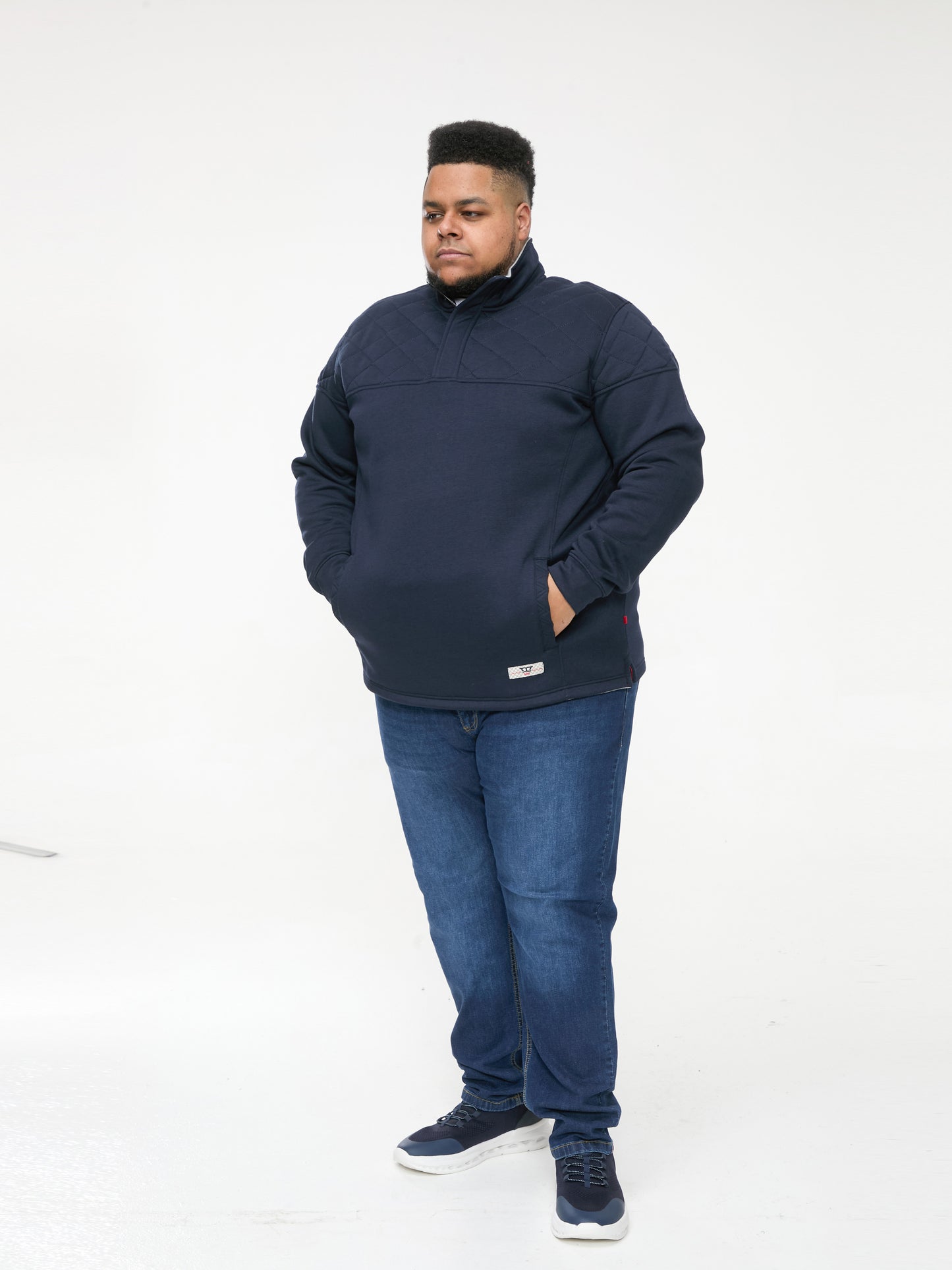 SWANN -D555 Navy Blue Quarter Zip Neck Sweatshirt with Quilted Top Panel