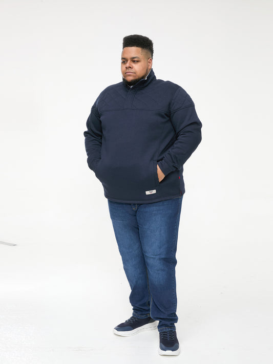 SWANN -D555 Navy Blue Quarter Zip Neck Sweatshirt with Quilted Top Panel