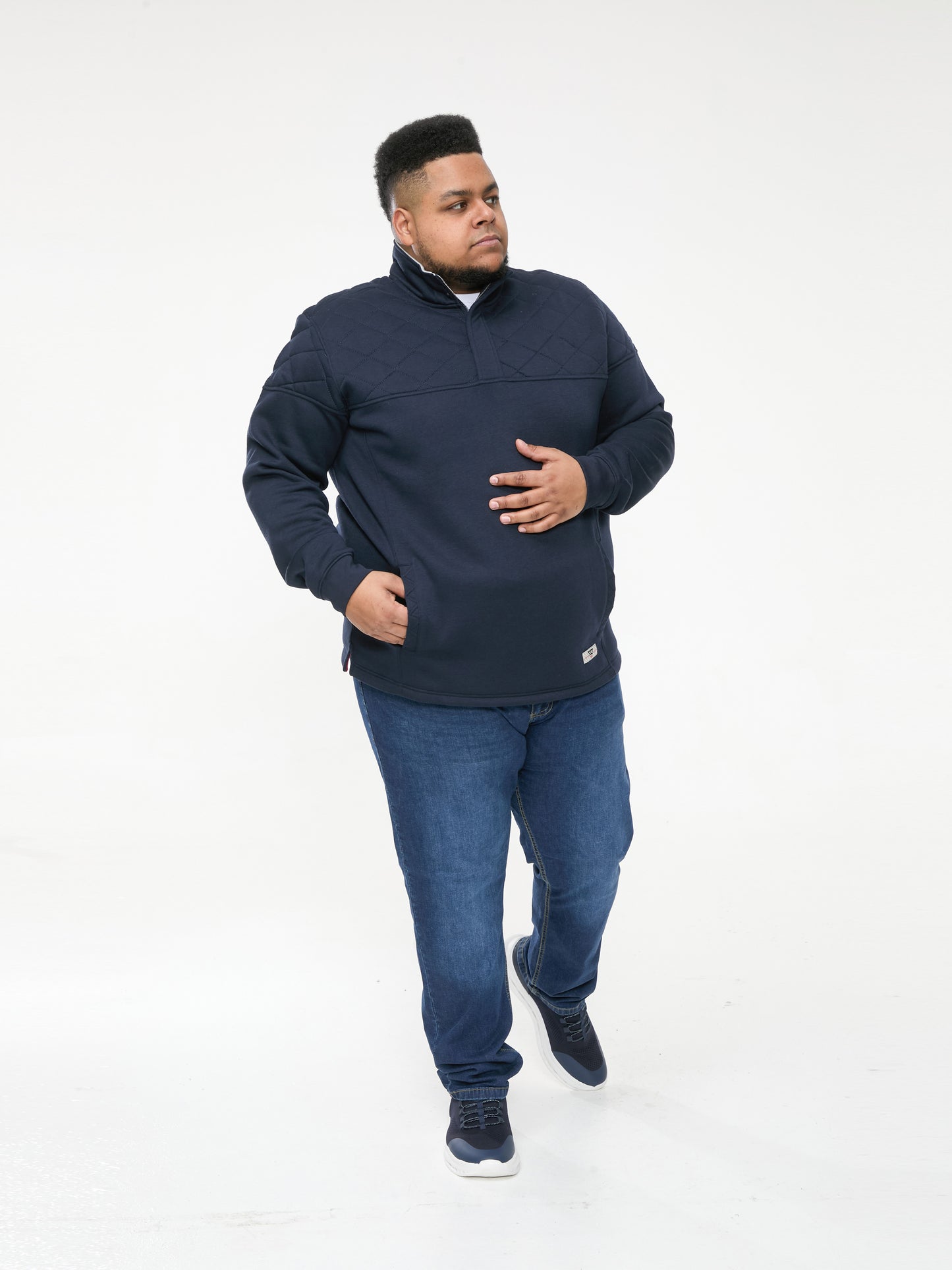 SWANN -D555 Navy Blue Quarter Zip Neck Sweatshirt with Quilted Top Panel
