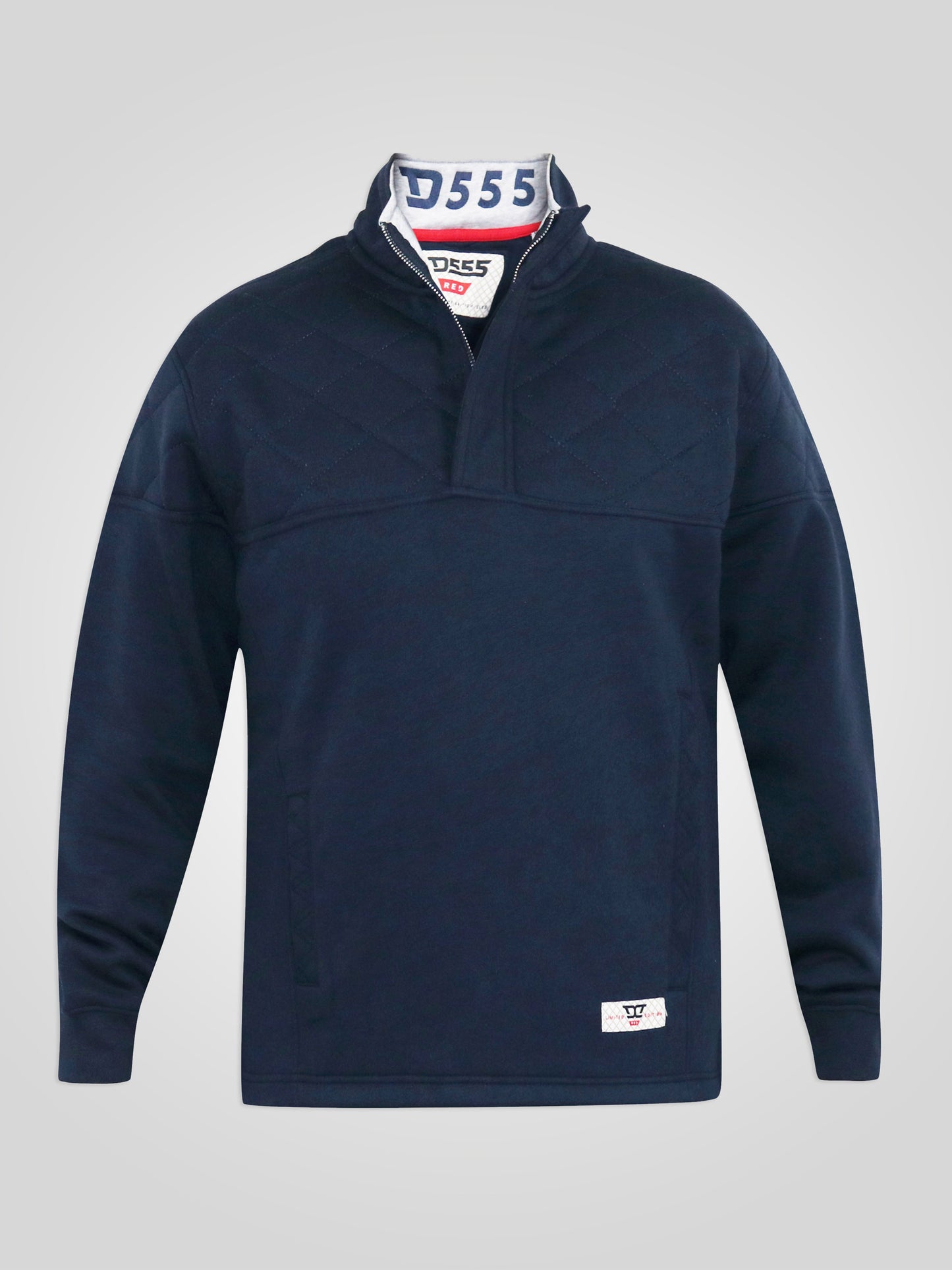 SWANN -D555 Navy Blue Quarter Zip Neck Sweatshirt with Quilted Top Panel