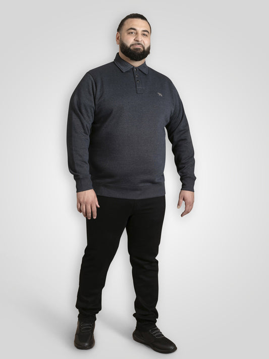 SKEGNESS -D555 Dark Navy Marl Collar Sweatshirt with Black Snap Button Placket