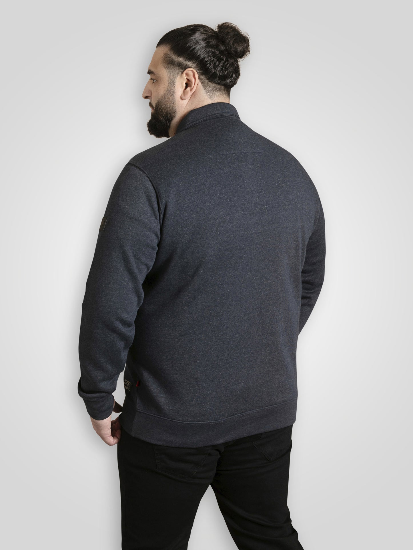 SKEGNESS -D555 Dark Navy Marl Collar Sweatshirt with Black Snap Button Placket