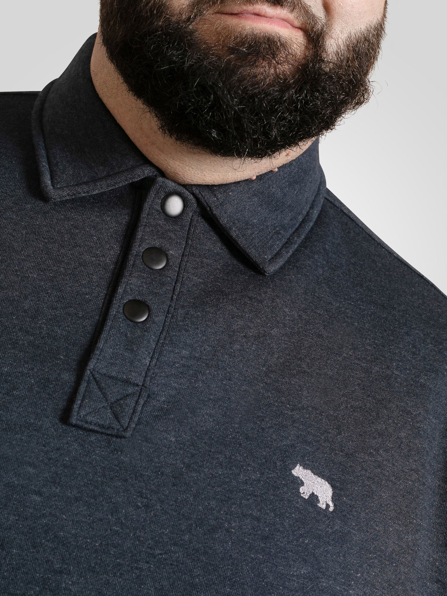 SKEGNESS -D555 Dark Navy Marl Collar Sweatshirt with Black Snap Button Placket
