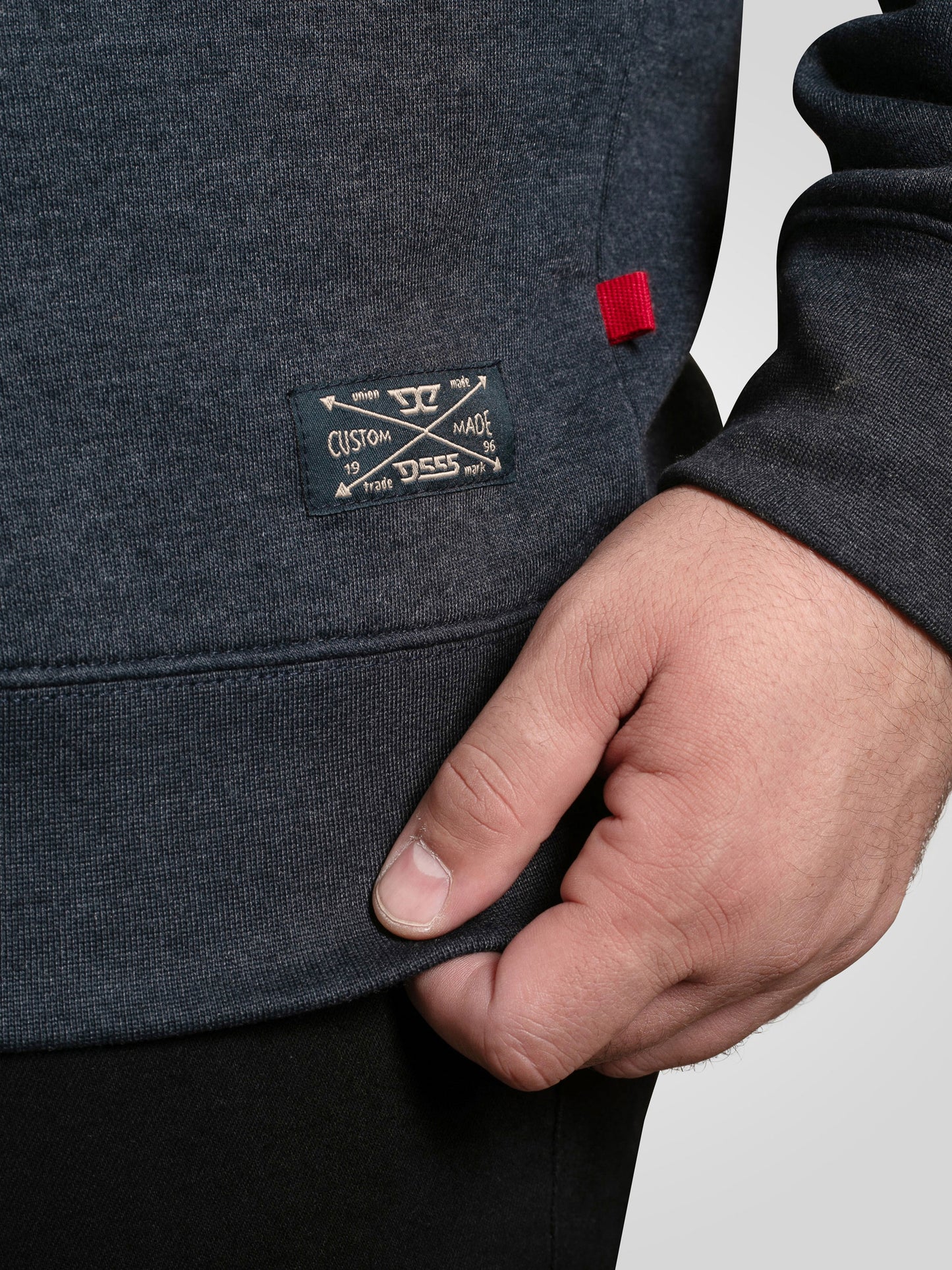 SKEGNESS -D555 Dark Navy Marl Collar Sweatshirt with Black Snap Button Placket