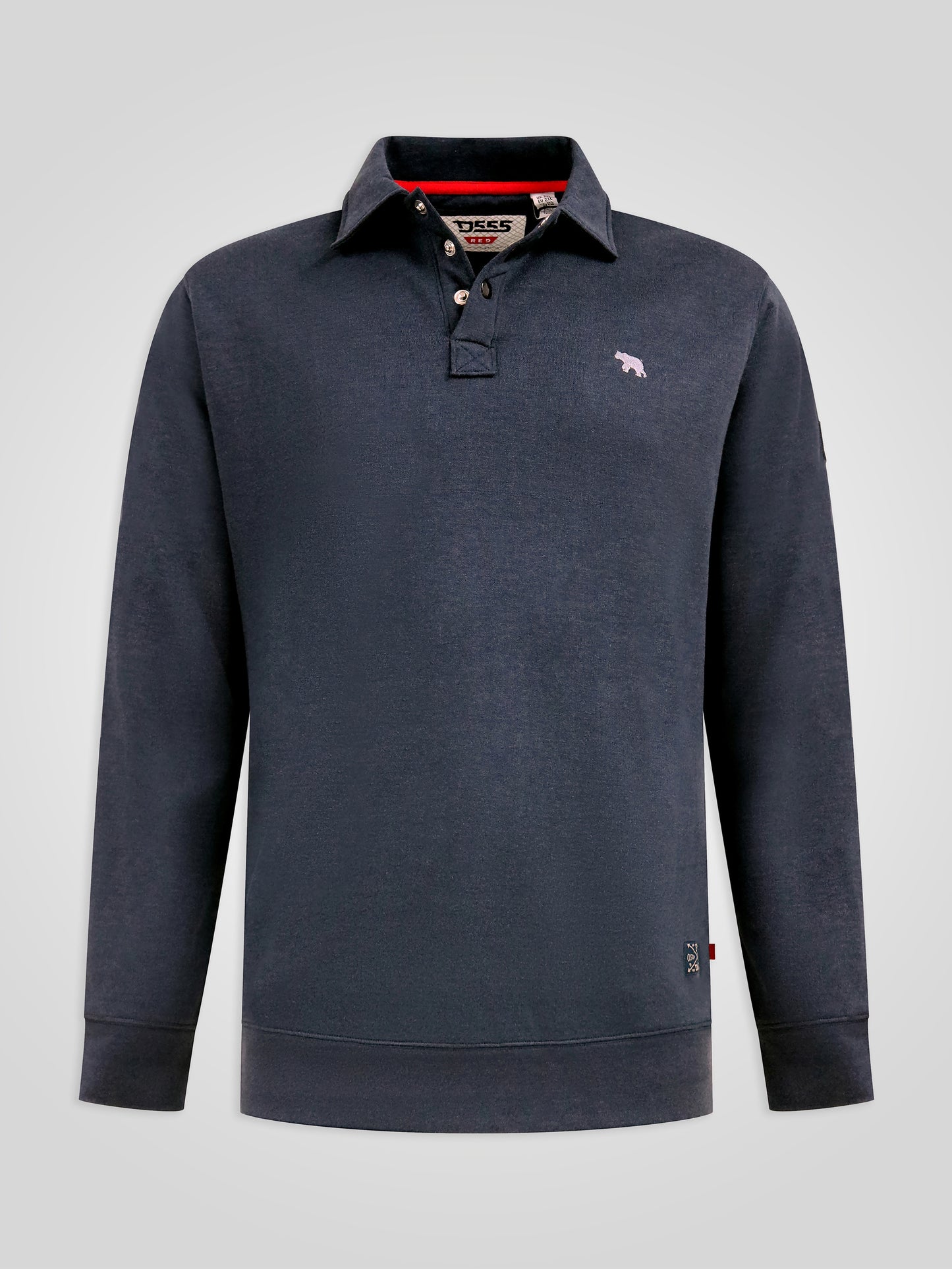 SKEGNESS -D555 Dark Navy Marl Collar Sweatshirt with Black Snap Button Placket