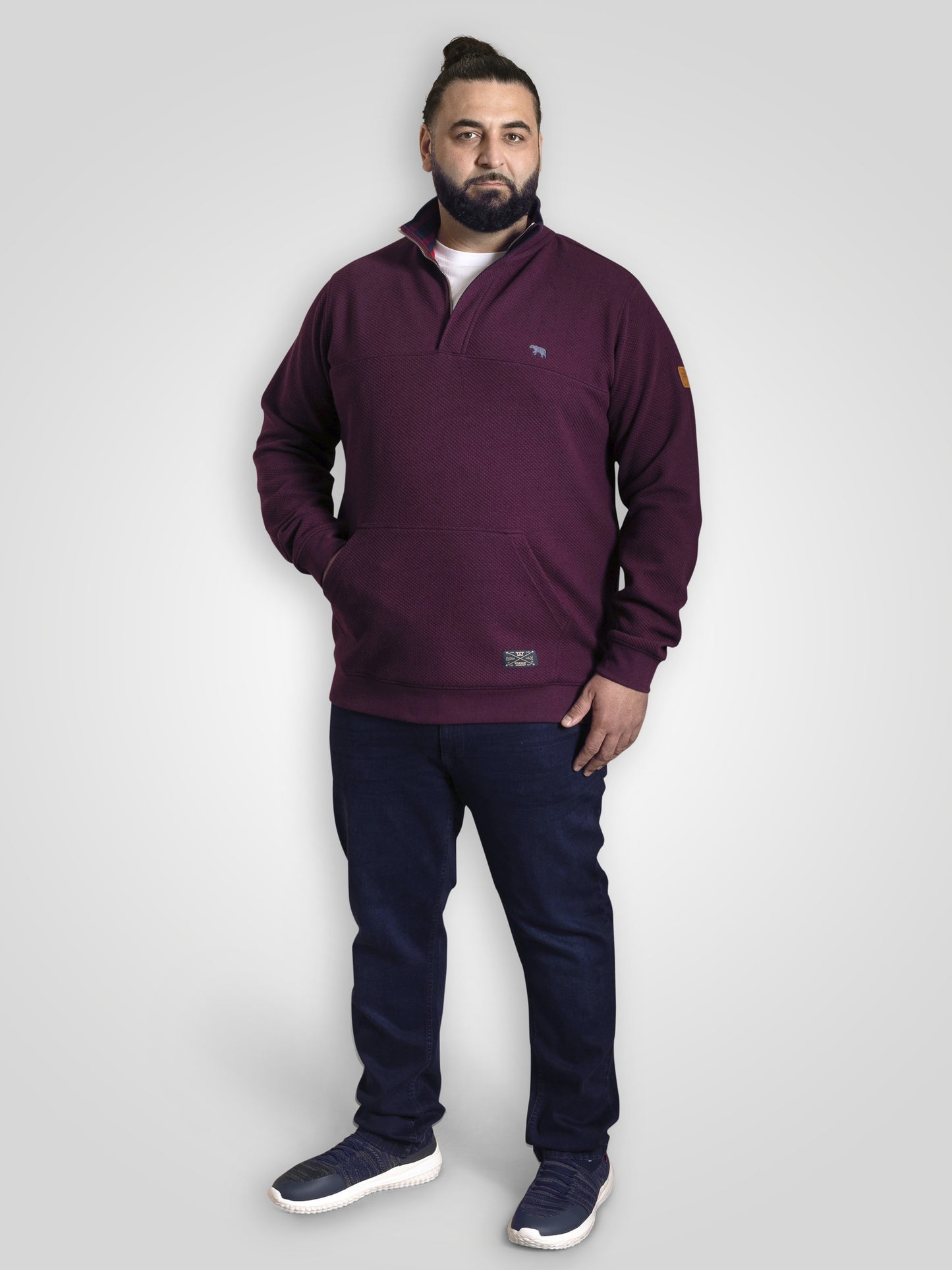 LANCASTER -D555 Burgundy Quarter Zip Neck Sweatshirt In Quilted Fabric