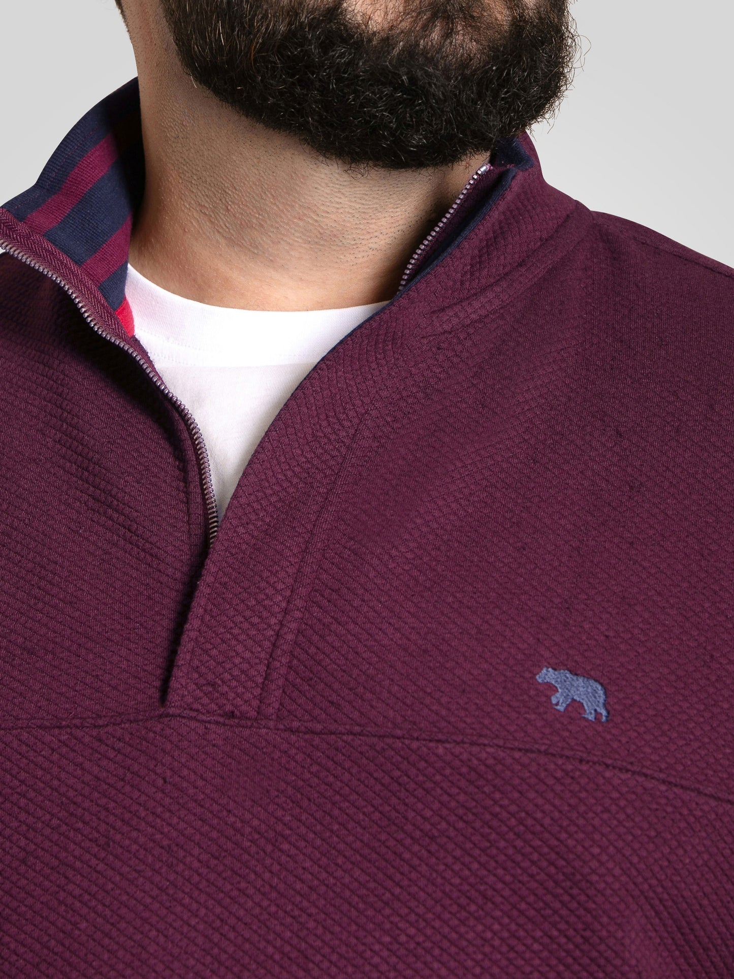 LANCASTER -D555 Burgundy Quarter Zip Neck Sweatshirt In Quilted Fabric
