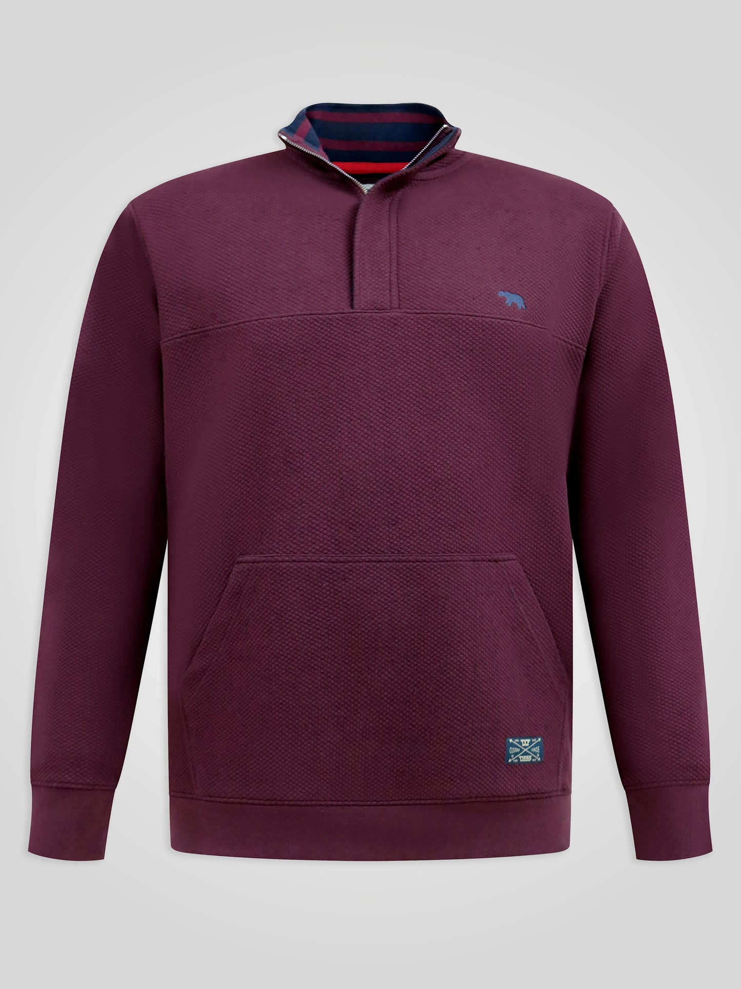 LANCASTER -D555 Burgundy Quarter Zip Neck Sweatshirt In Quilted Fabric