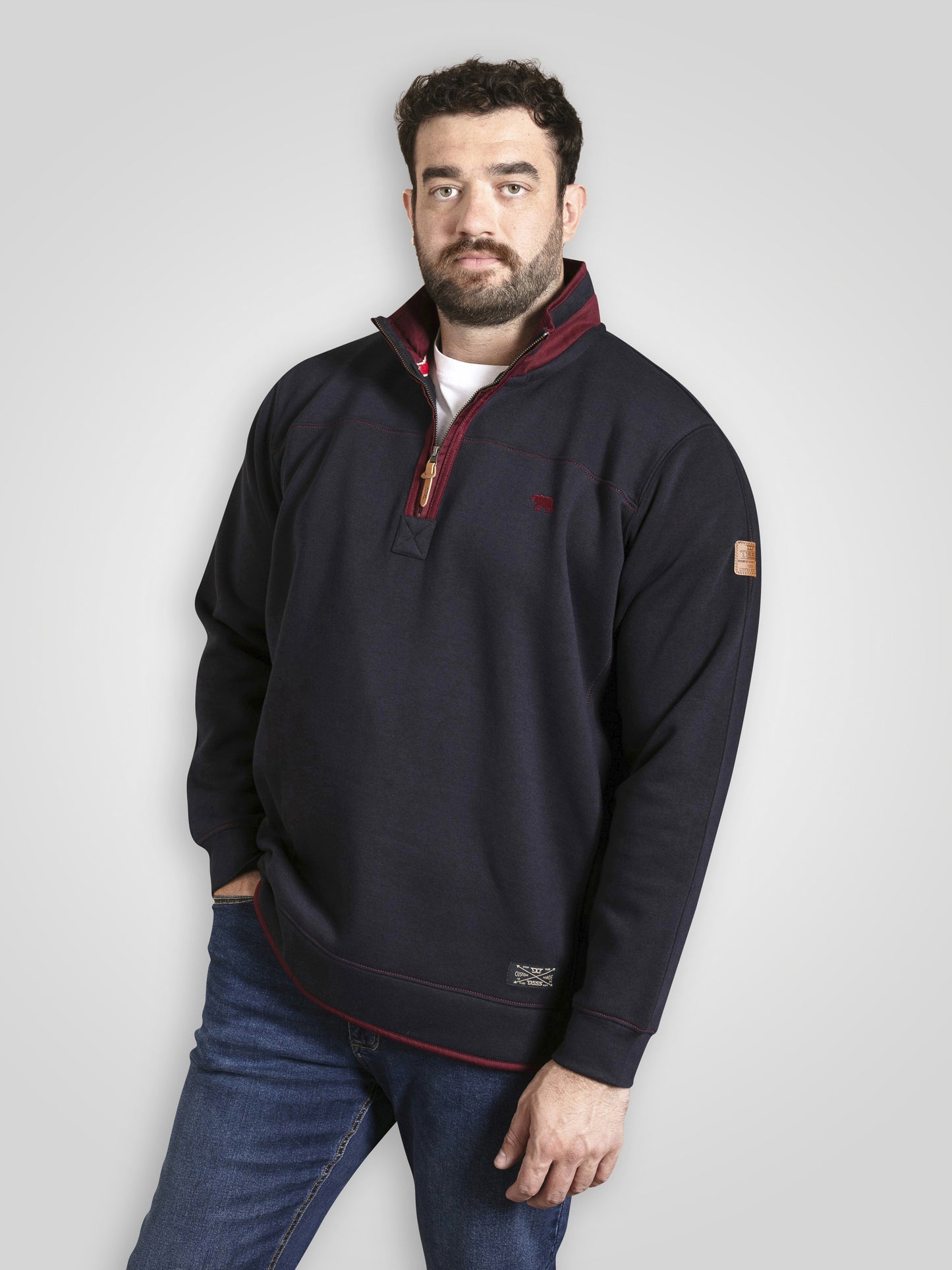 LEICESTER 1 -D555 Navy Blue Navy Quarter Zip Neck Fleece Sweatshirt