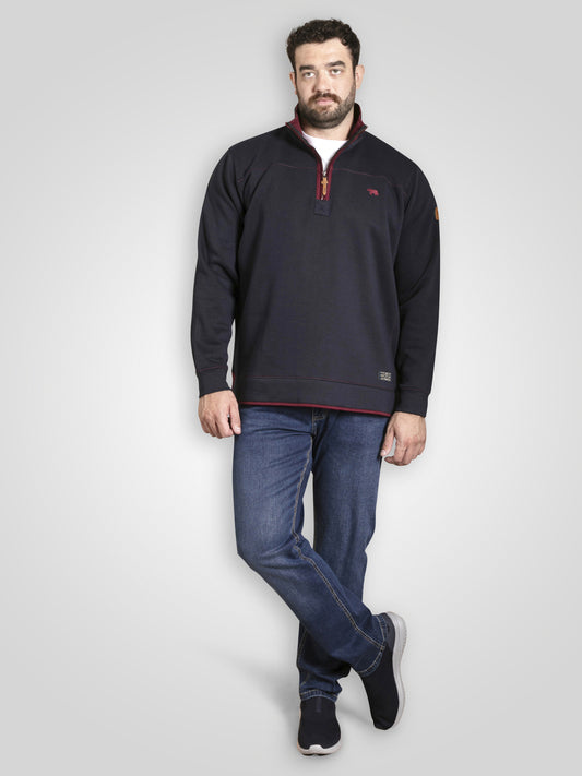 LEICESTER 1 -D555 Navy Blue Navy Quarter Zip Neck Fleece Sweatshirt