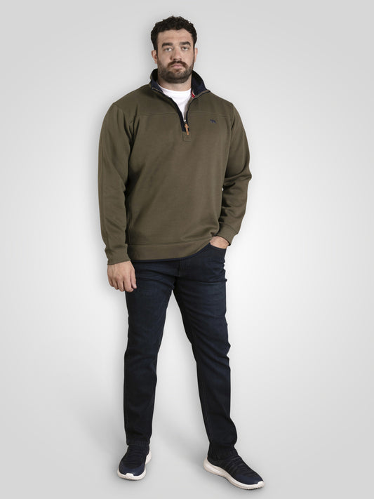 LEICESTER 2 -D555 Khaki Green Khaki Quarter Zip Neck Fleece Sweatshirt