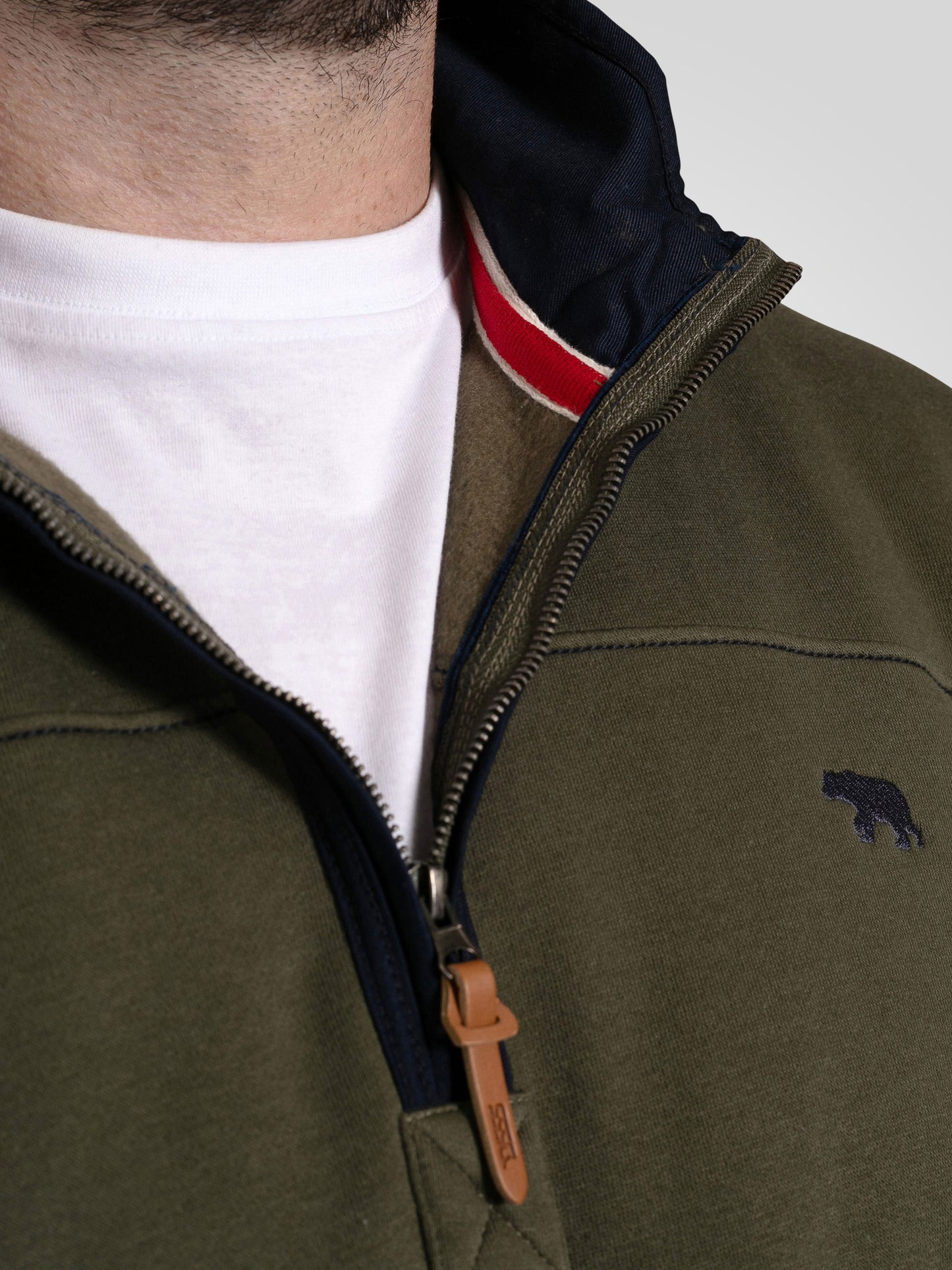 LEICESTER 2 -D555 Khaki Green Khaki Quarter Zip Neck Fleece Sweatshirt