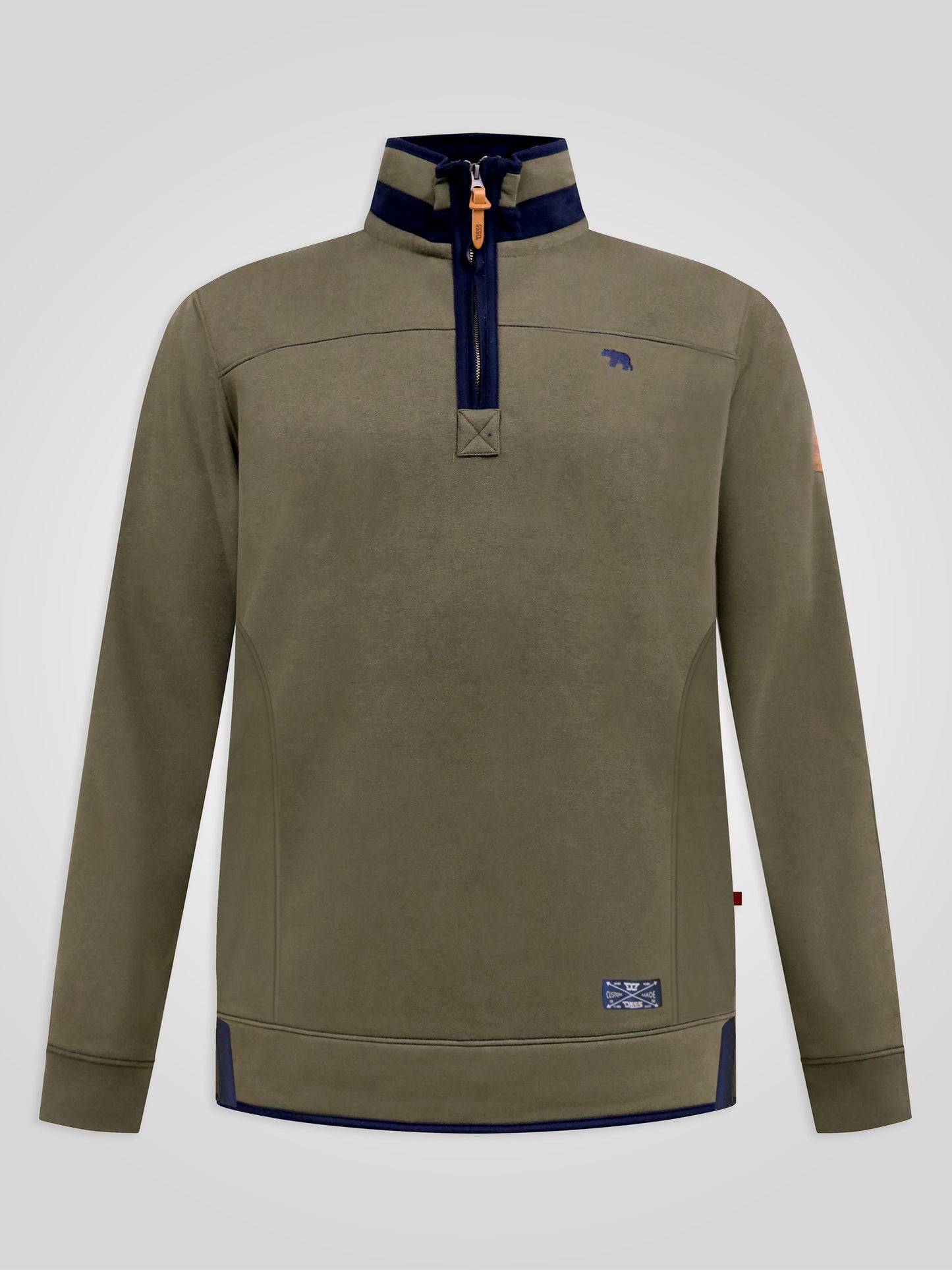 LEICESTER 2 -D555 Khaki Green Khaki Quarter Zip Neck Fleece Sweatshirt