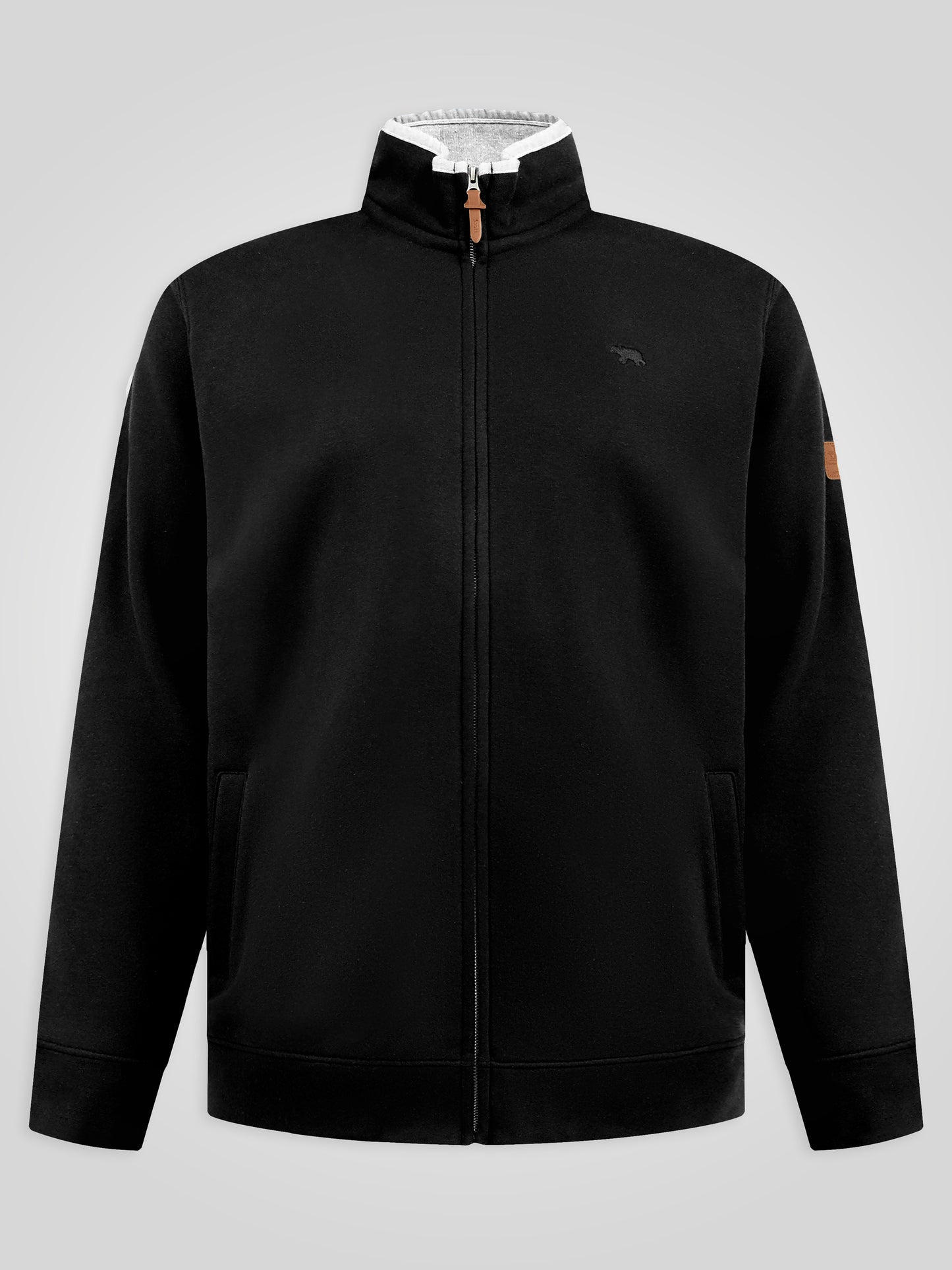 JOHNSON 1 -D555 Black Zip Through Sweatshirt In Fleece with Chest Embroidery