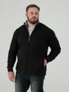 JOHNSON 1 -D555 Black Zip Through Sweatshirt In Fleece with Chest Embroidery