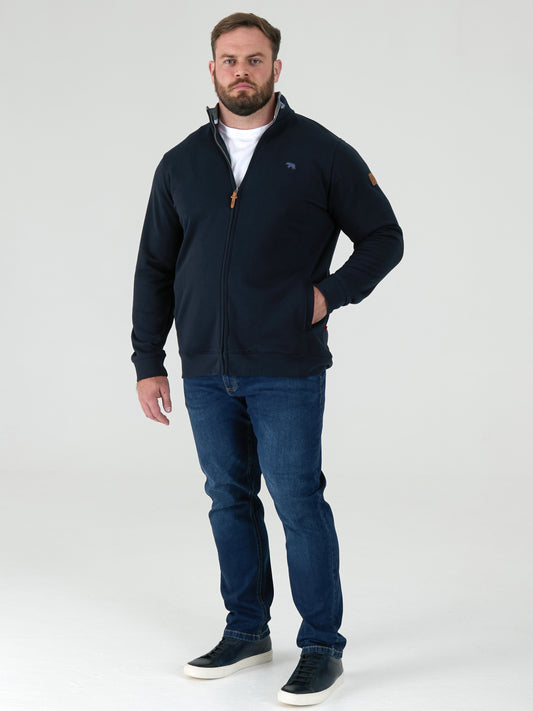 JOHNSON 2 -D555 Navy Blue Zip Through Sweatshirt In Fleece with Embroidery